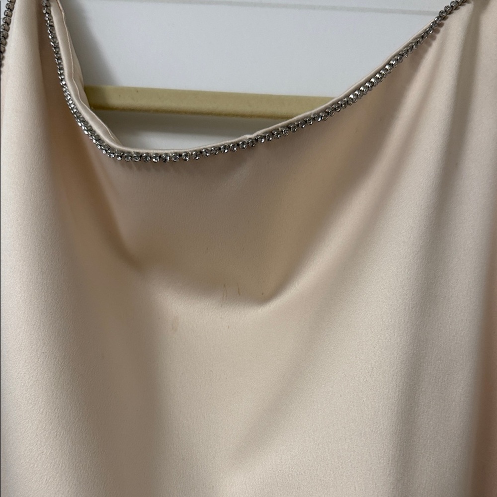 House of CB Blush-Beige Slip Midi Dress with Beaded Hem - Picture 2 of 5